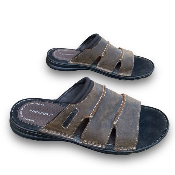 Rockport Darwyn Outdoor Sandals Slides Brown Leather Classic Men’s size 12 - Picture 8 of 14